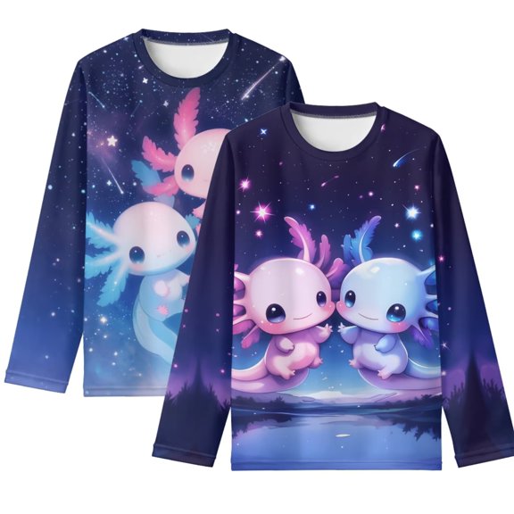 POLERO 2 Pack Adorable Axolotl Girls Long Sleeve Shirts Soft Lightweight Crewneck 9-10 Years Girls' Basic Long-Sleeve T-Shirts Toddlers' Winter Tees