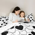 thumbnail image 4 of Feelyou Kawaii Love Heart Bedding Comforter Set 7 Pieces for Kids, Romantic Valentines Day Full Bedding Set, White Black Cartoon Reversible Fitted Sheet Flat Sheet, Microfiber Bedroom Decor, 4 of 8