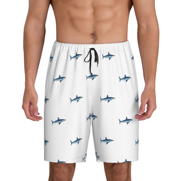 Balery Cute Shark Pantalones cortos de pijama de punto de algodón para hombre con cinturilla y bolsillos-Medium