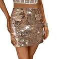 thumbnail image 2 of vigerkar Sparkly Sequin Mini Skirt,High Waisted Glitter Holiday Skirts,Disco Concert Outfit for Women (Khaki, M), 2 of 9