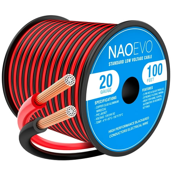 Cable eléctrico NAOEVO, calibre 20, 30 m, rojo y negro, 12 V/24 V DC