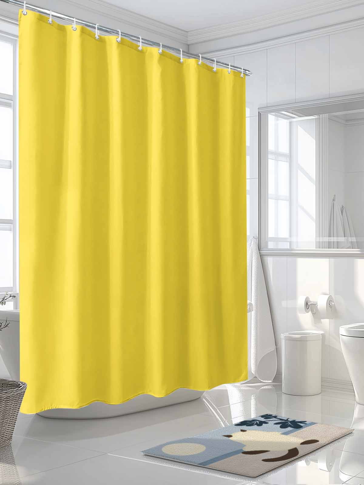 Yellow Shower Curtain, Solid Color Waterproof Shower Curtain Set with 12 Hooks Lightweight Washable Fabric Shower Curtains for Bathroom 72x84 Inches