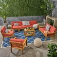 thumbnail image 2 of GDF Studio Parma Outdoor Acacia Wood 8 Seater Chat Set with Cushions, Teak and Red, 2 of 11
