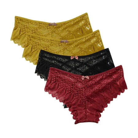 Women s Underwear Lingerie G-string Lace Briefs Underwear Panties T String Thongs Knick 4pc Soft Stretch Ladies Panties Wine S