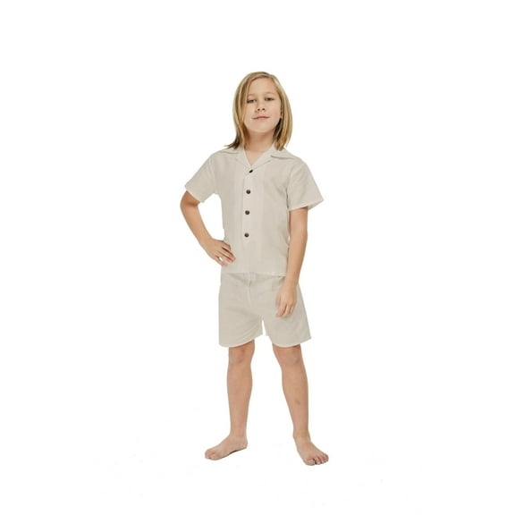 Hawaii Hangover Boy Aloha Linen Cotton Shirt Cabana Set in Shark Tooth