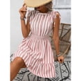 thumbnail image 3 of EASYBRA Women Striped V Neck Wrap Midi Dress Sleeveless High Waist Summer Elegant Casual Vacation Dress, 3 of 8