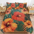 thumbnail image 6 of 3 Pcs Soft Bedding Set, Includes 1 Duvet Cover with Zipper And 2 Pillow,Shams Hawaiian Hibiscus Garden Orange Flowers Full(79"×90"), 6 of 8