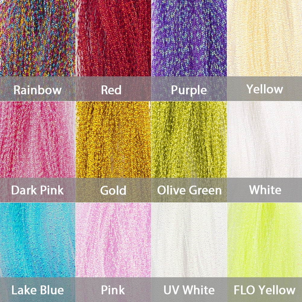 HERCULES 12 Packs Fly Tying Materials, Fly Fishing Line, Spiral Multi-Color Crystal Flash Flashabou Tinsel for Making Fly Fishing Lure Flies