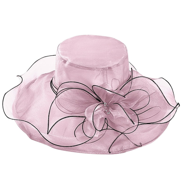 ladies pink dress hats SE6014-Light Pink/Cream dress hat With Large Pink/Cream Flower
