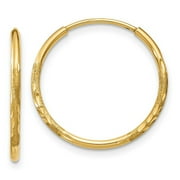 14k Yellow Gold Satin Polished Hollow tube 1.25mm Sparkle Cut Endless Hoop Earrings Measures 17x17mm Wide 1.25mm Thick -