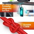 thumbnail image 4 of Magnetic charging cable [3-pack, 10ft/10ft/10ft] 540 ° rotating magnetic phone charger 3-in-1 magnetic USB cable with LED light nylon braided magnetic charger for iProduct/Micro USB/Type C device-Red, 4 of 7