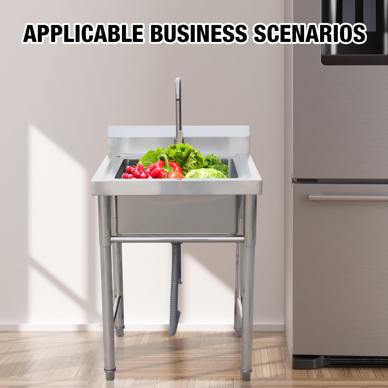 Hozodo Stainless Steel Sink Freestanding Utility Sink with Backsplash for Laundry, 23.6" x23.6" x39"