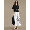 thumbnail image 3 of White Womens 100% Cotton A-Line Midi Skirt With Black Floral Embroidery And Side Pockets, 3 of 8