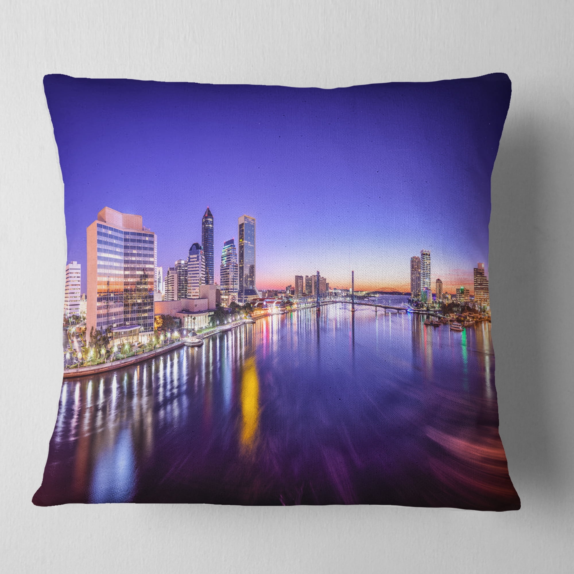 Designart Jacksonville Florida City Cityscape - Photography Throw Pillow - 16x16