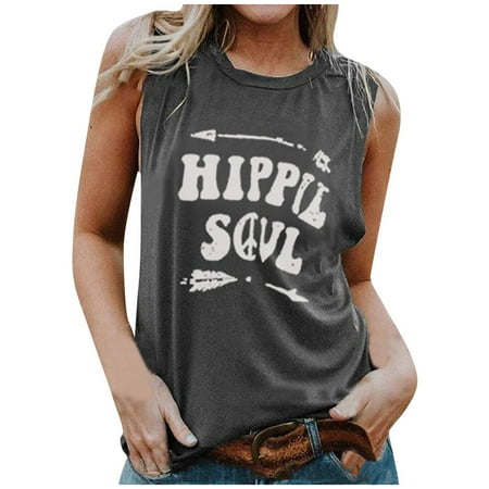 

LBECLEY Active Crop Tops for Women Print O-Neck Women Tank Letter Tops T-Shirts Blouse Summer Sleeveless Graphic Women s Blouse Crop Top Bra Grey L