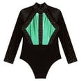 thumbnail image 3 of Alvivi Kids Girls Shiny Color Block Long Sleeve Gymnastic Ballet Dance Leotard Bodysuit Dancewear Green 6, 3 of 5