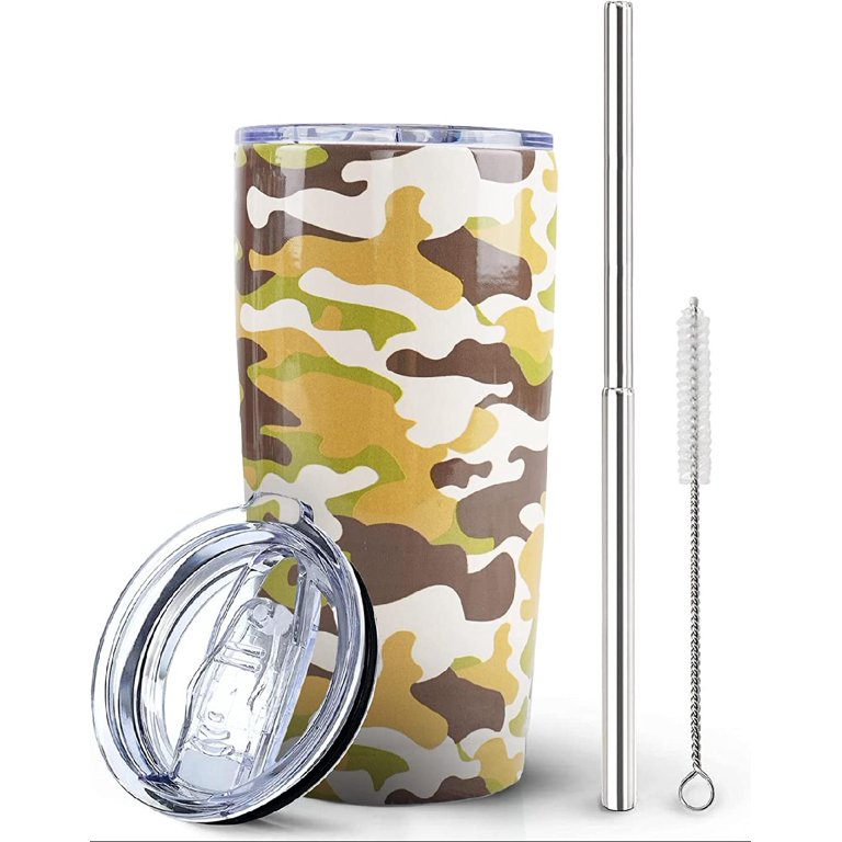 Camo Tumbler with Lid and Straw 20 oz Travel Camo Print Cup Stainless Steel  Vacuum Insulated Coffee Mug Gift for Women and Men 