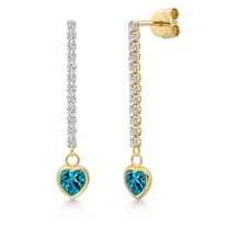 Gem Stone King 14K Yellow Gold London Blue Topaz and Lab Grown Diamond Earrings for Women | 1.46 Cttw | Gemstone November Birthstone | Heart Shape 5MM