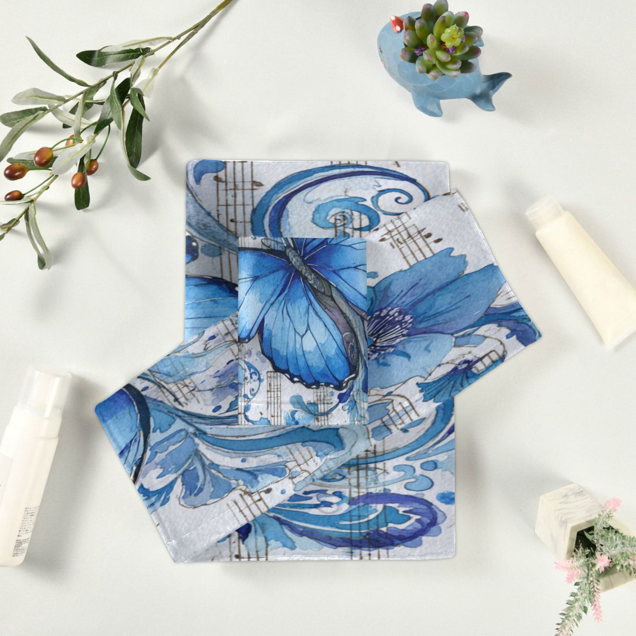 3 Sizes of Towel Sets Including Bath Towel Hand Towel and Washcloth for Daily Use Fantasy Butterfly on Sheet Music