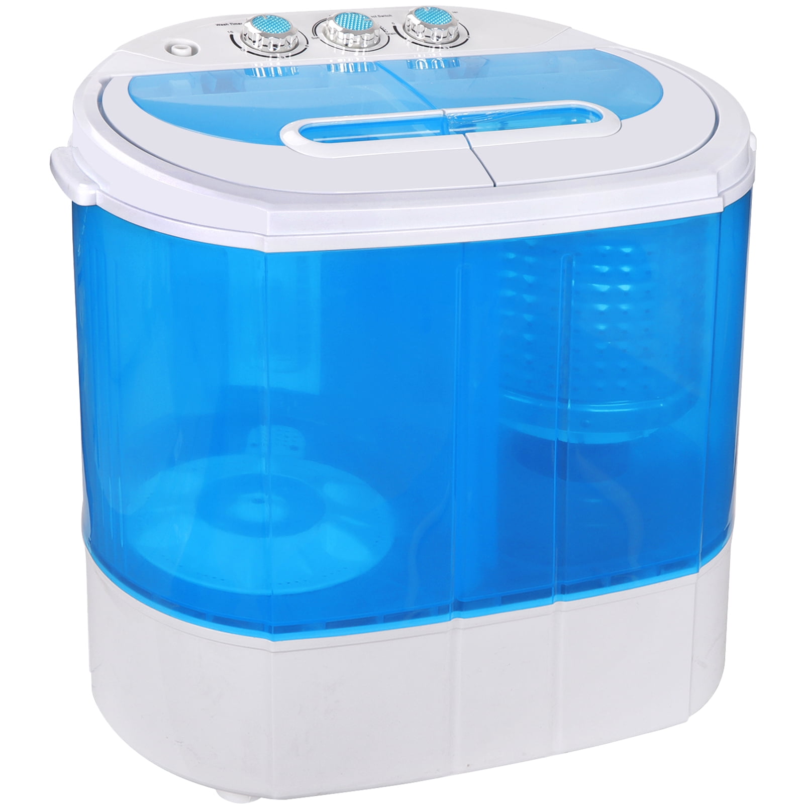 Portable Washing Machine Compact Mini Twin Tub Washing Machine w/Wash and Spin Cycle 12.4 lb Built-in Gravity Drain 