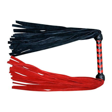 Cow Hide Suede Leather Flogger Black Leather whip Double Ended Red &