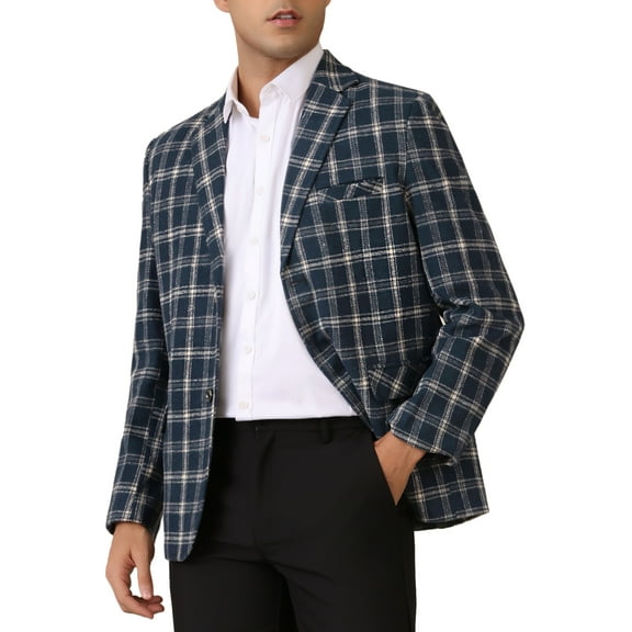 INSPIRE CHIC Plaid Blazers for Men's Color Block Business Checked Patterned Sports Coat