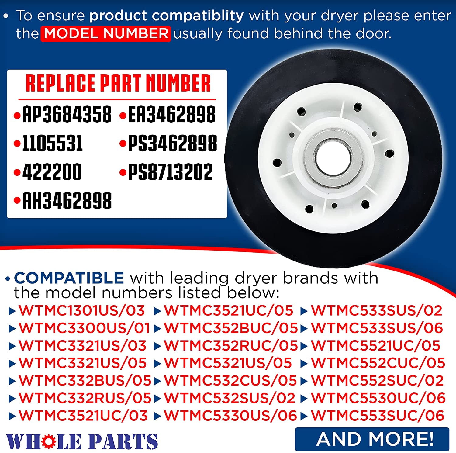 Whole Parts Dryer Drum Support Roller Wheel Part # 00422200/422200 - Replacement & Compatible With Some Bosch Dryers
