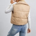 thumbnail image 3 of Baberdicy Puffer Vest Women's Standing Collar Vest Warm Slim Zipper Loose Sleeveless Jacket Womens Vest Khaki, 3 of 7