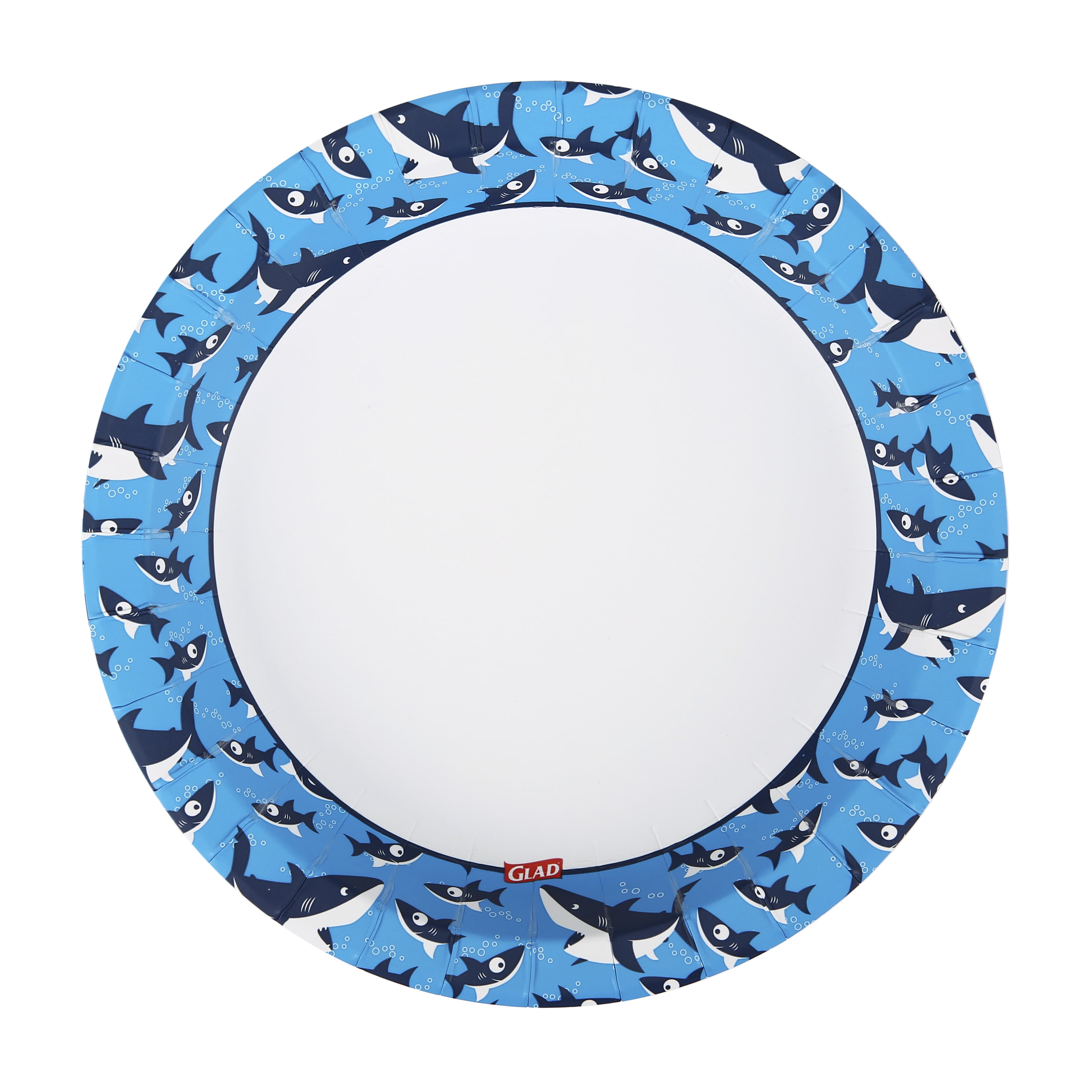 Glad Kids Sharks Round Paper Plates, 8.5", 3 pack (60 plates total)