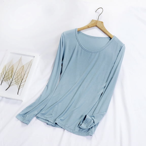 TaTaai Womens Long Sleeve Sleepwear Top Thin Solid Color Casual Pajama Lounge Wear Plus Size for Home Winter Gift
