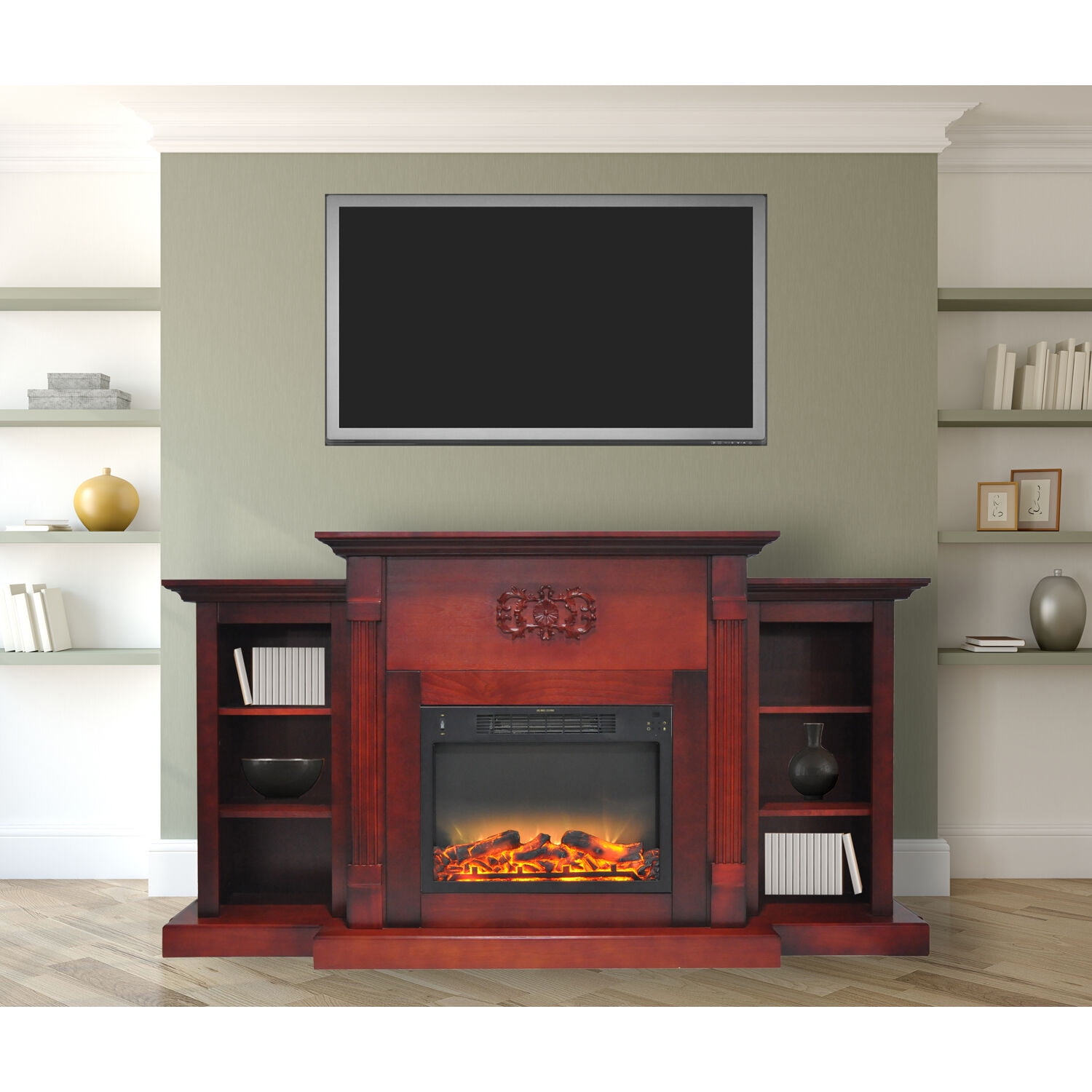 Cambridge Sanoma Electric Fireplace, White Electric Fireplace With Bookshelves