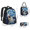 thumbnail image 4 of Naloa Vintage Starry Sky Shark Print Large Capacity Backpack Lunch Bag Pencil Case Combination 3 Piece Set for Student, 4 of 8