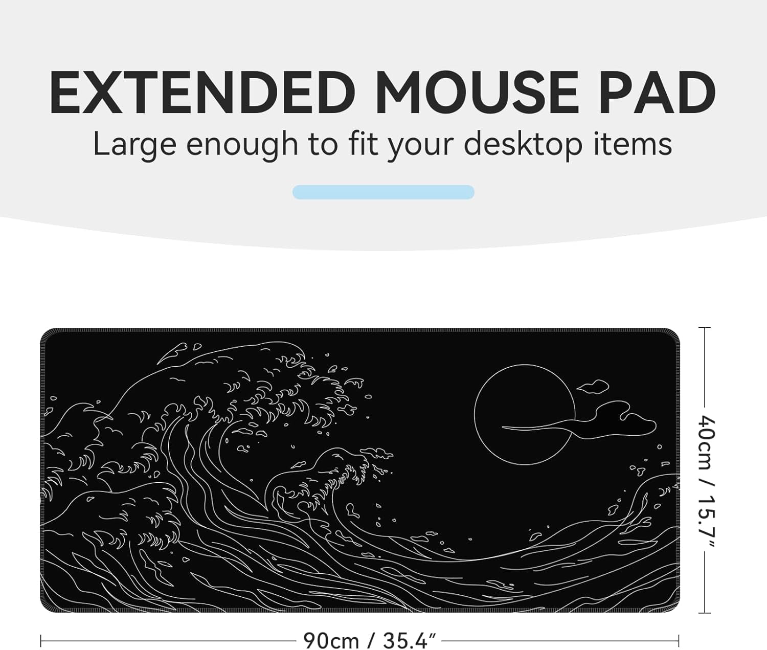 Mouse Pad, Sea Wave Gaming Mouse Pad, Non-Slip Mousepad, Extended Mouse Pad Gaming, Large Mouse Pad for Desk, Desk Pad for Laptop, Desk Mat for Office and Home (35.4'''' x 15.7'''')