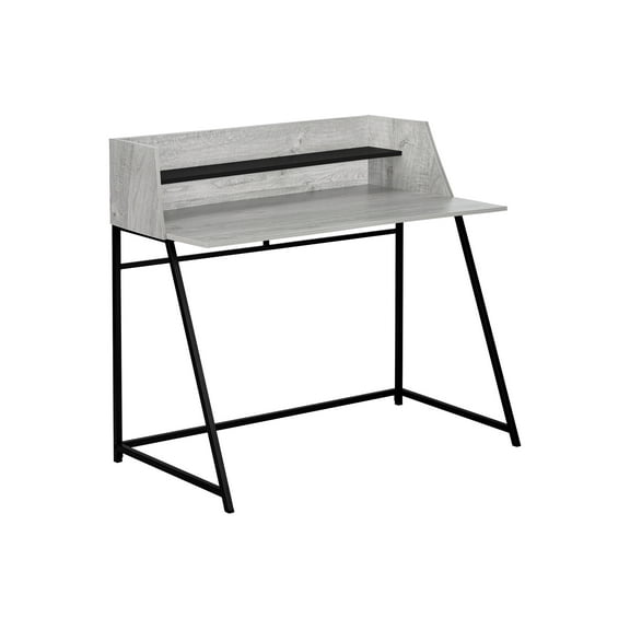 48 Inch Grey Wood Look Computer Desk with Black Metal Frame and Storage Shelf