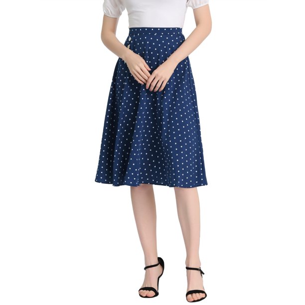 INSPIRE CHIC Falda Midi De Lunares Vintage Con Cremallera En La Cintura Elástica Para Mujer Azul XS