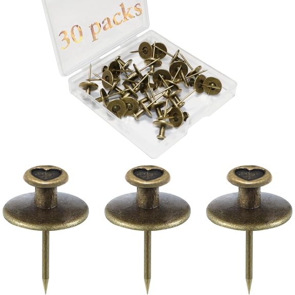 30 PCS Push Pins Picture Hanger Hooks, Double Headed Nails Push Pin Thumbtacks for Wall Hangings Picture, Decorative Small Hook Pins for Drywall Cork Board Home Office Photo Decorations (Bronze)