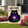 thumbnail image 2 of SPXUBZ Welcome Halloween Garden Flag, 12x18 Inch Vertical Double-Sided Spooky Black Cat with Flowers, Small Seasonal Yard Decor for Outdoor Use, 2 of 5