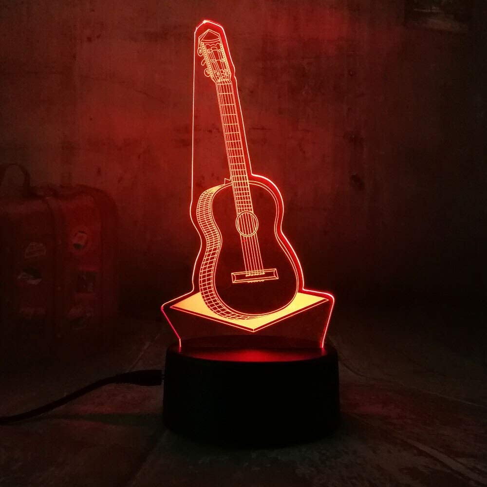 GUITAR ELECTRIC MUSIC 3D Acrylic LED 7 Colour Night Light Touch Table Lamp Gift 
