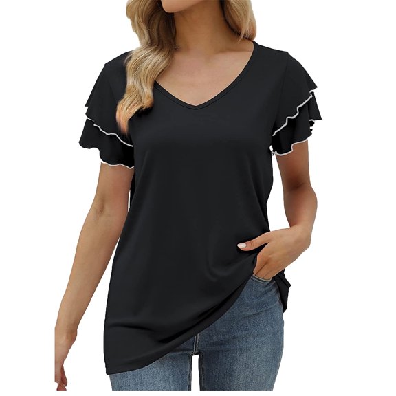 Clearance Clothes under Women's Fashion Casual Solid Color Buttons Comfortable Short Sleeve Sweatshirt Tops Blouse