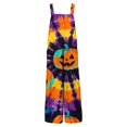 thumbnail image 6 of LNZGNM Halloween Womens Jumpsuit Pumpkin Bat Tie Dye Printed Square Neck Sleeveless Wide Leg Jumpsuit with Side Pockets and Button Straps,Yellow (XL), 6 of 6