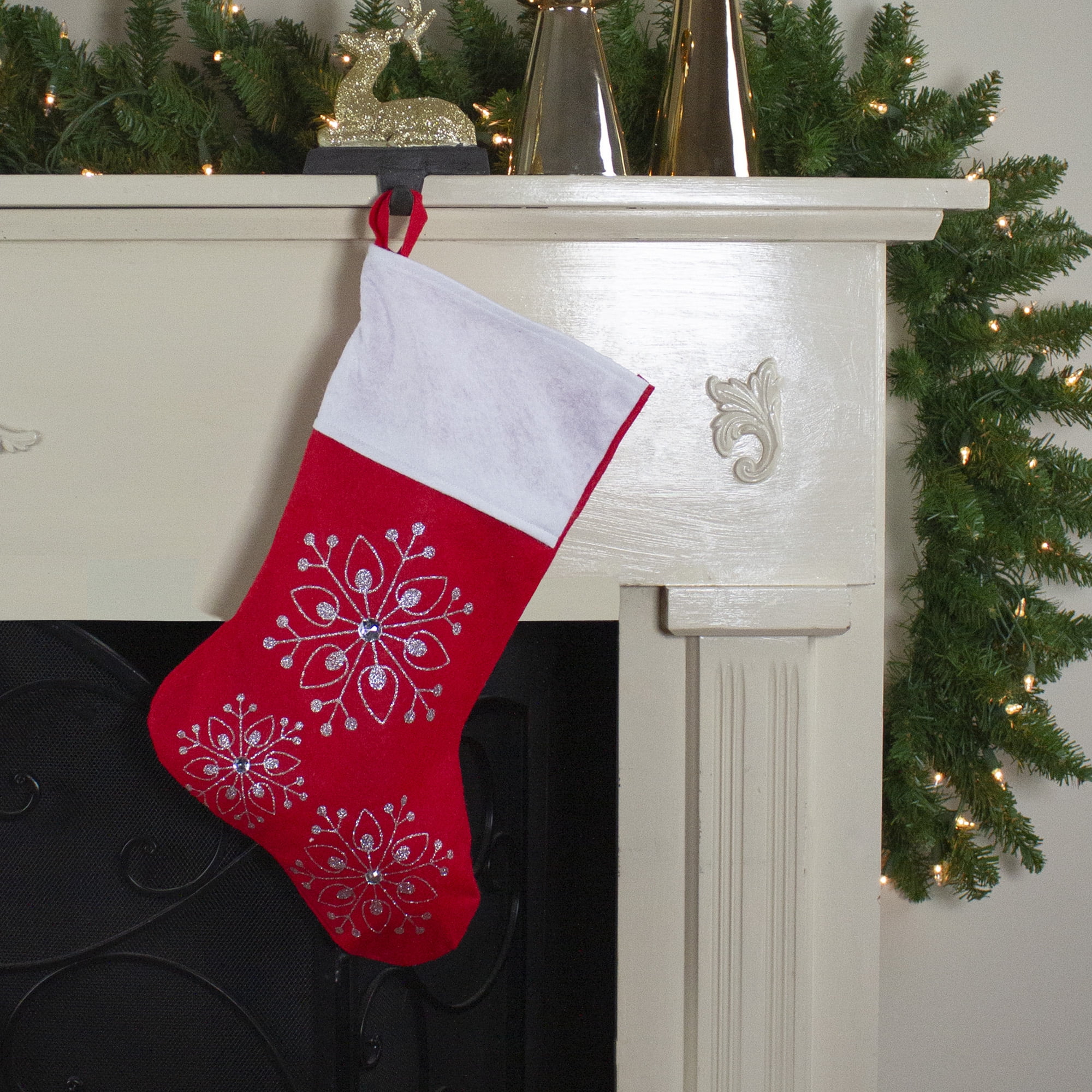 19" Felt Red and White Decorative Christmas Stocking 