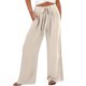 thumbnail image 1 of Pantalones anchos para mujer - Cintura ajustable, nudo fluido, corte holgado informal con bolsillos, pantalones de playa de lino para todas las estaciones, 1 of 4