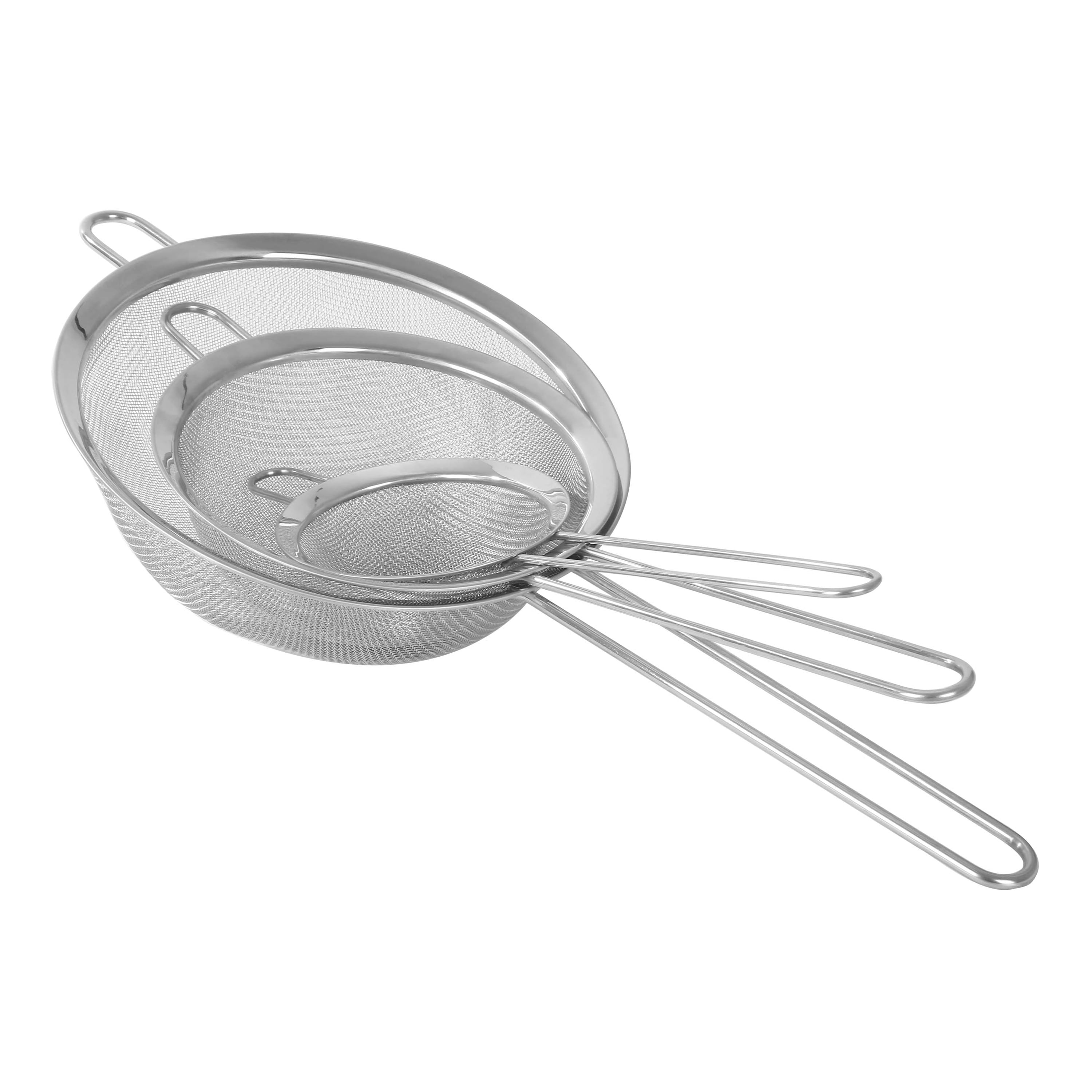 Mainstays 3-Pack Stainless Steel Fine Mesh Strainers, 4 in, 6 in, 8 in, Silver