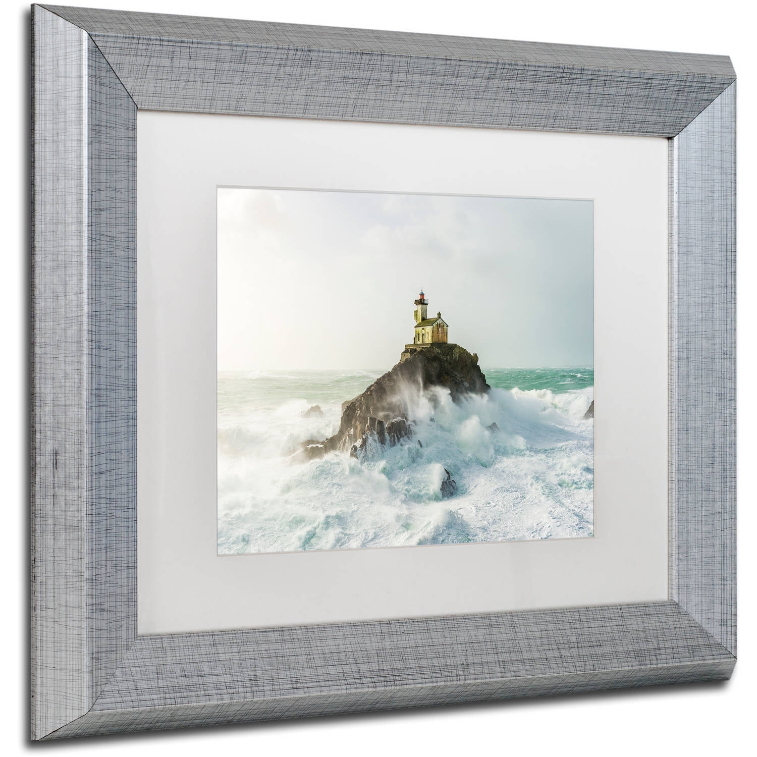Trademark Fine Art "Haunted Lighthouse in the Storm" Canvas Art by Mathieu Rivrin, White Matte, Silver Frame