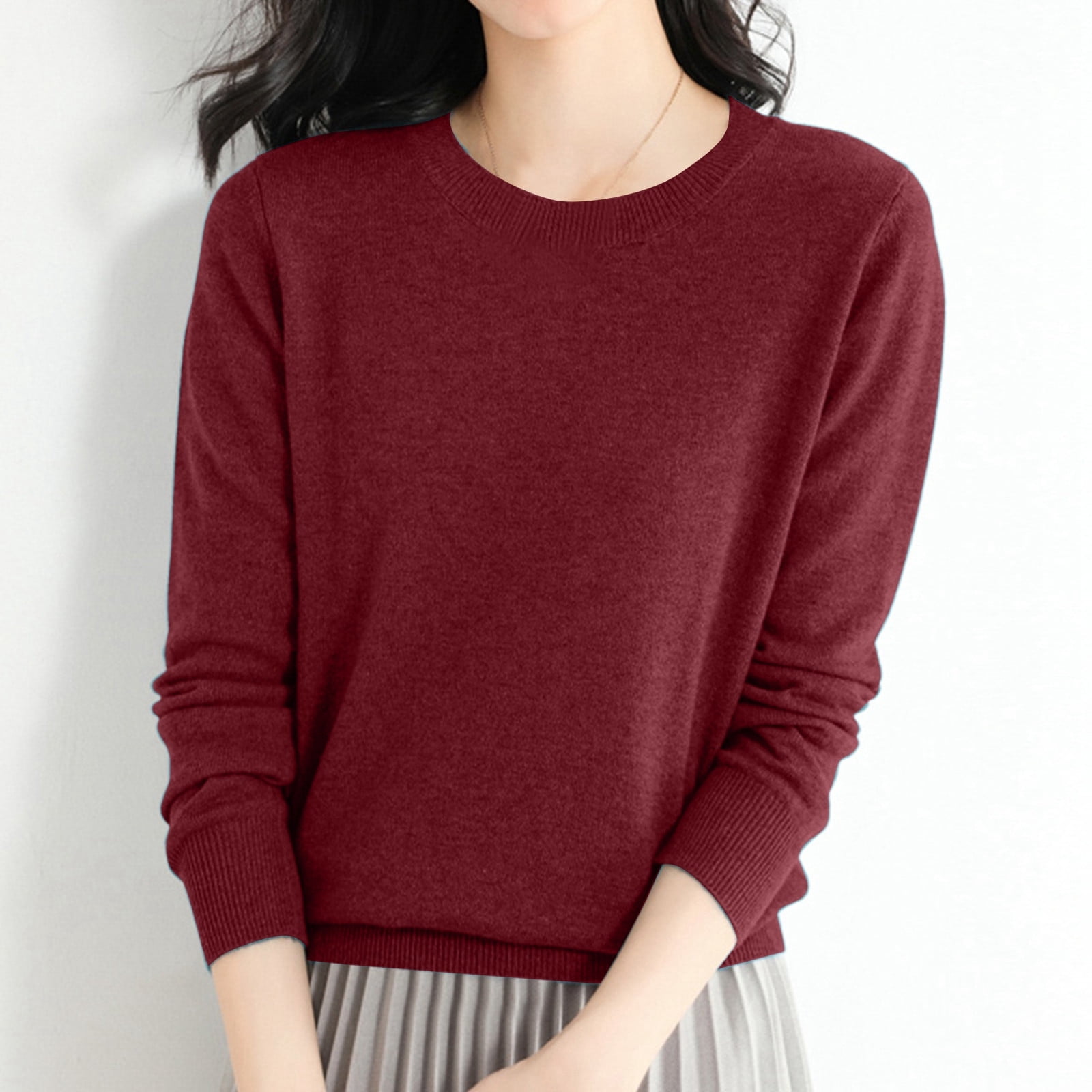Women's Casual Crew Neck Solid Color Pullover Sweater Mans Winter