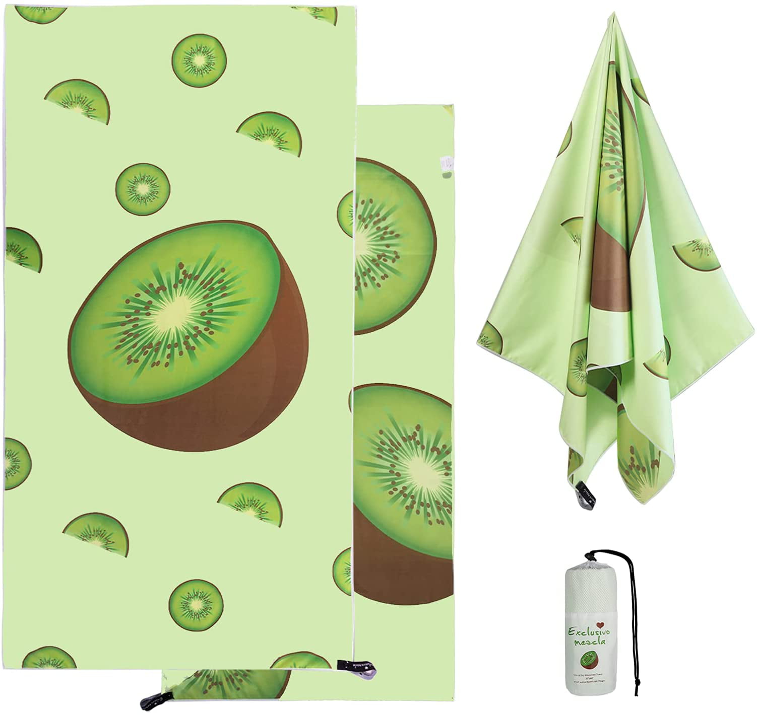 Reversible Fruits Sports/Pool Towel - Large Sand Free and Quick Dry Strawberry and Avocado, 30 x 60 Exclusivo Mezcla 2 Pack Microfiber Beach Towels Set for Kids and Adults