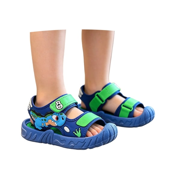 Oiyii Boys Summer Beach Sandals Dinosaur Print Soft Sole Lightweight Hook Loop Athletic Sandal