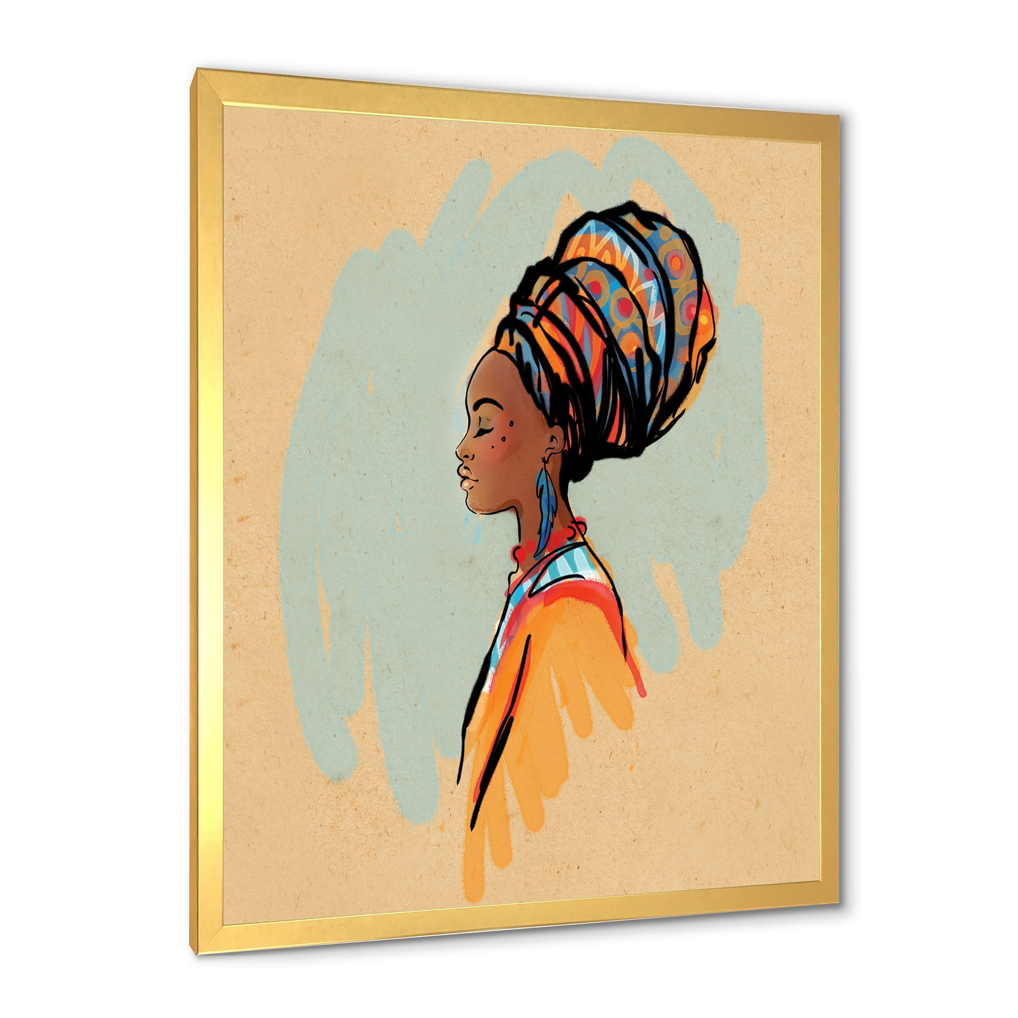 Designart 'Portrait of African American Woman With Turban II' Modern Framed Art Print