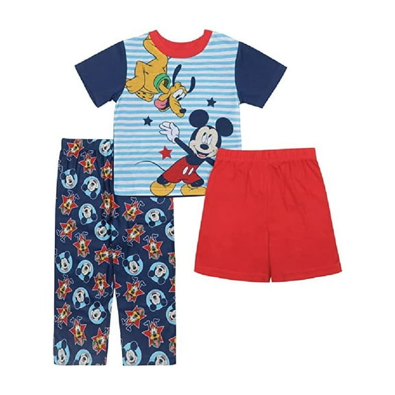 Disney Boys Mickey Mouse 3-Piece Loose-Fit Pajamas Set, Mickey and Pluto 3, 12M