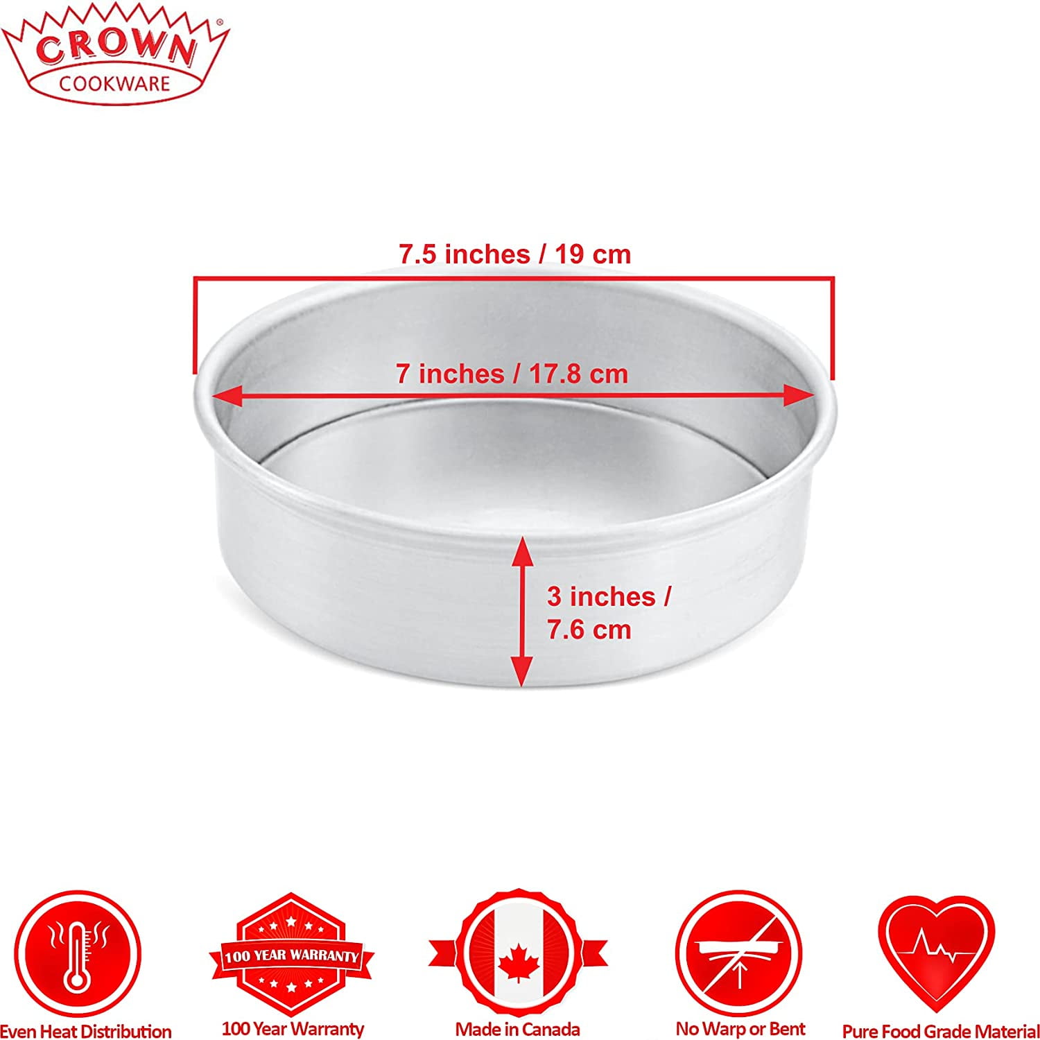 Crown 7 inch Cake Pan 3 Deep Heavy Duty Even Heating Pure Aluminum 18 cm Cake Pan
